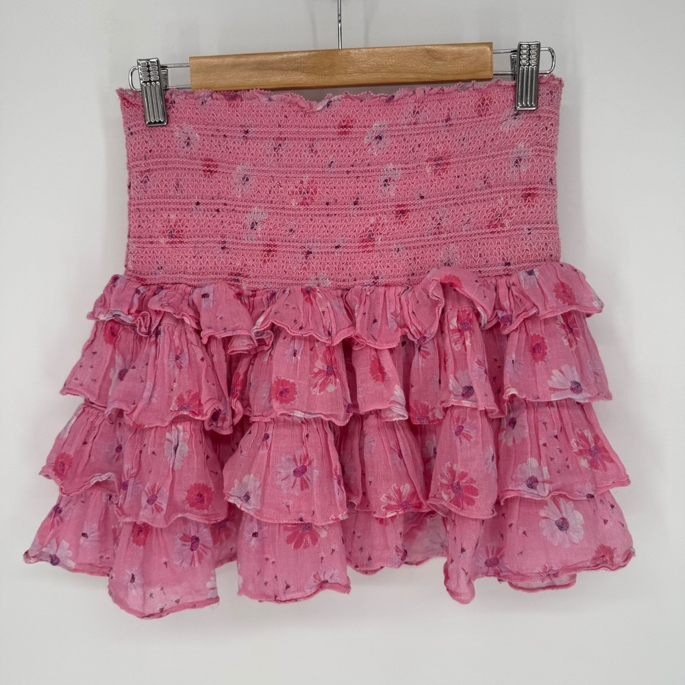 LOVESHACKFANCY YORKIE RUFFLED MINI SKIRT XS SMOCKED COQUETTE GIRL FLORAL PINK